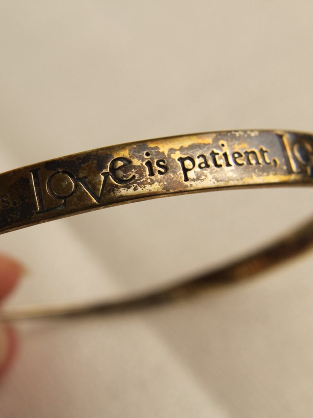 DVB NYC .925 Sterling Silver "Love Is Patient" Mobius Strip Bangle Bracelet EUC